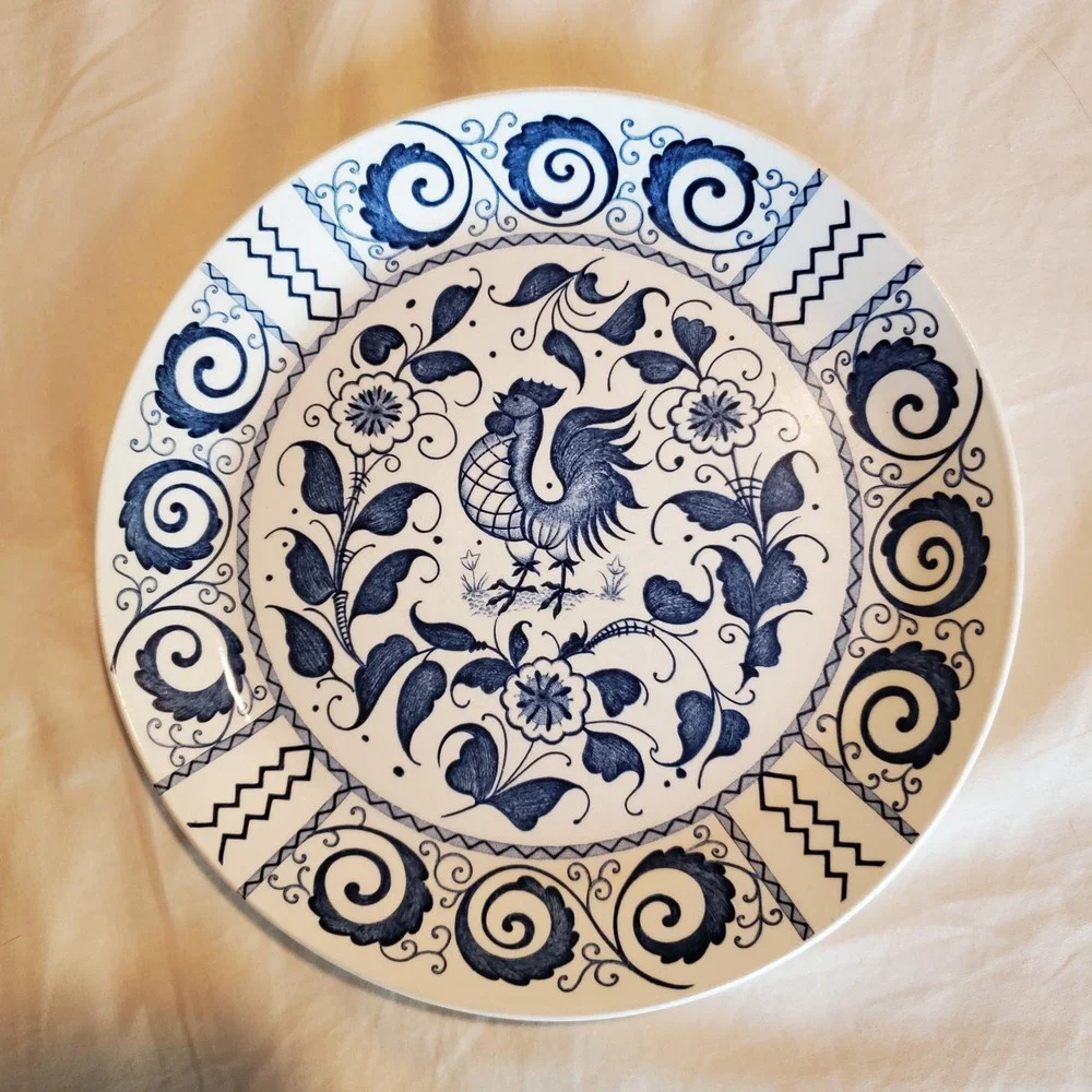 Johnson Brothers Chanticleer Blue White Rooster Ironstone 10 inch Dinner Plate
